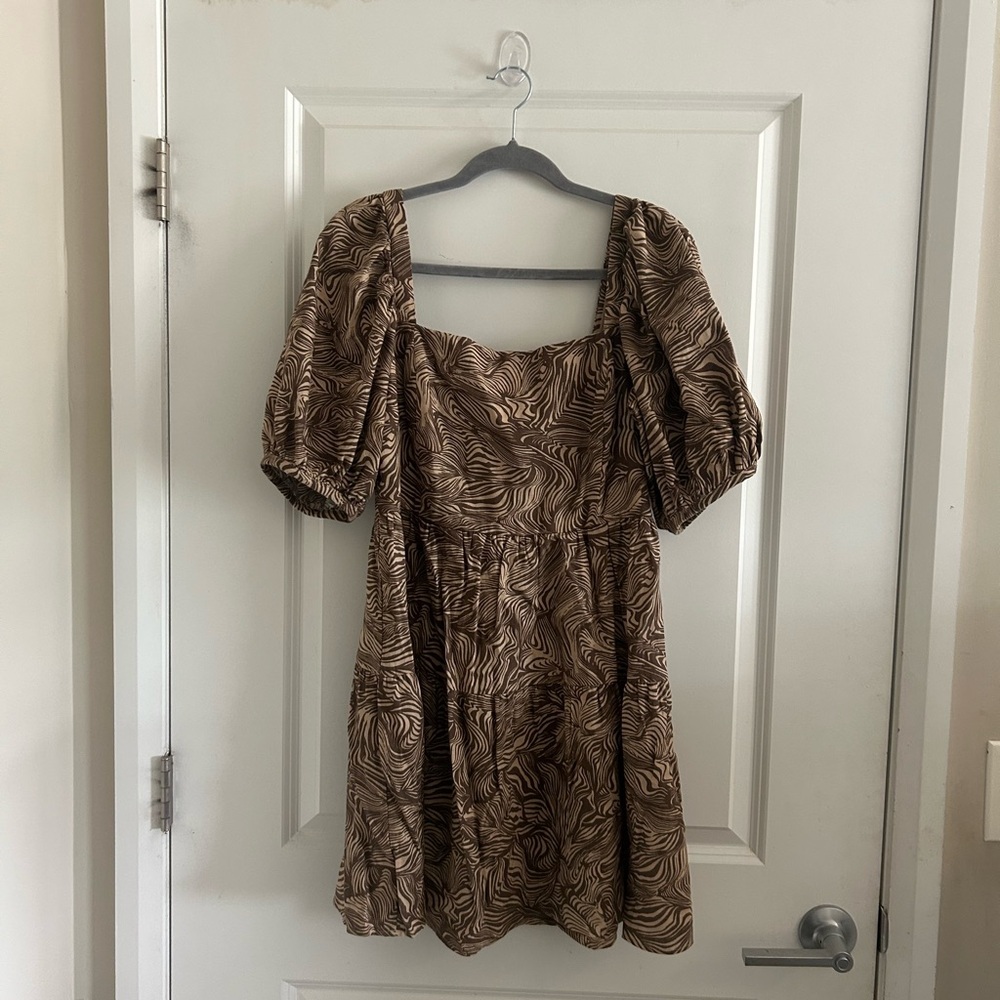 House of Harlow 1960 Brown Tan Puff Sleeve Mini Dress